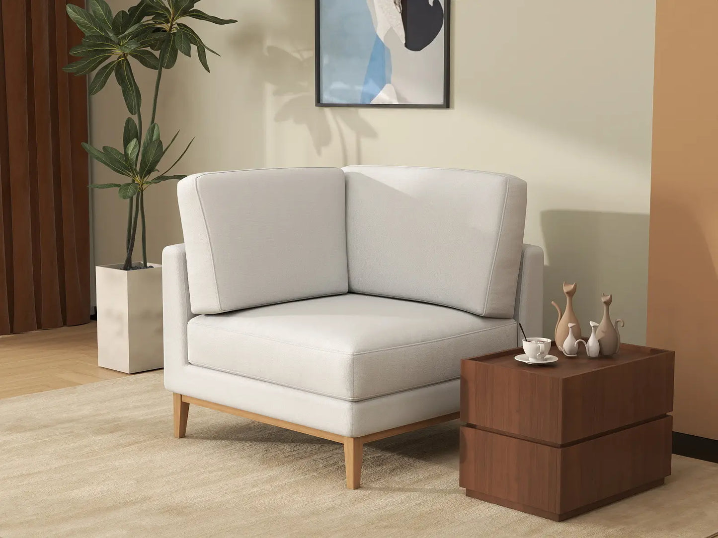 Deluxe Cloud 1-Seater White Small Space Single Sofa | 1-Piece, Linen Look Poly Fabric, Living Room Accent, Easy To Clean
