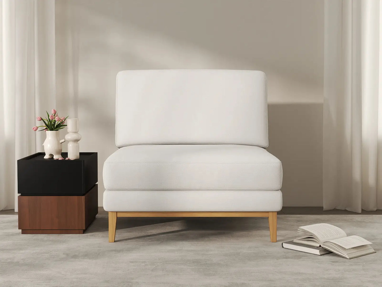 Deluxe Cloud 1-Seater White Small Space Single Sofa | 1-Piece, Linen Look Poly Fabric, Living Room Accent, Easy To Clean