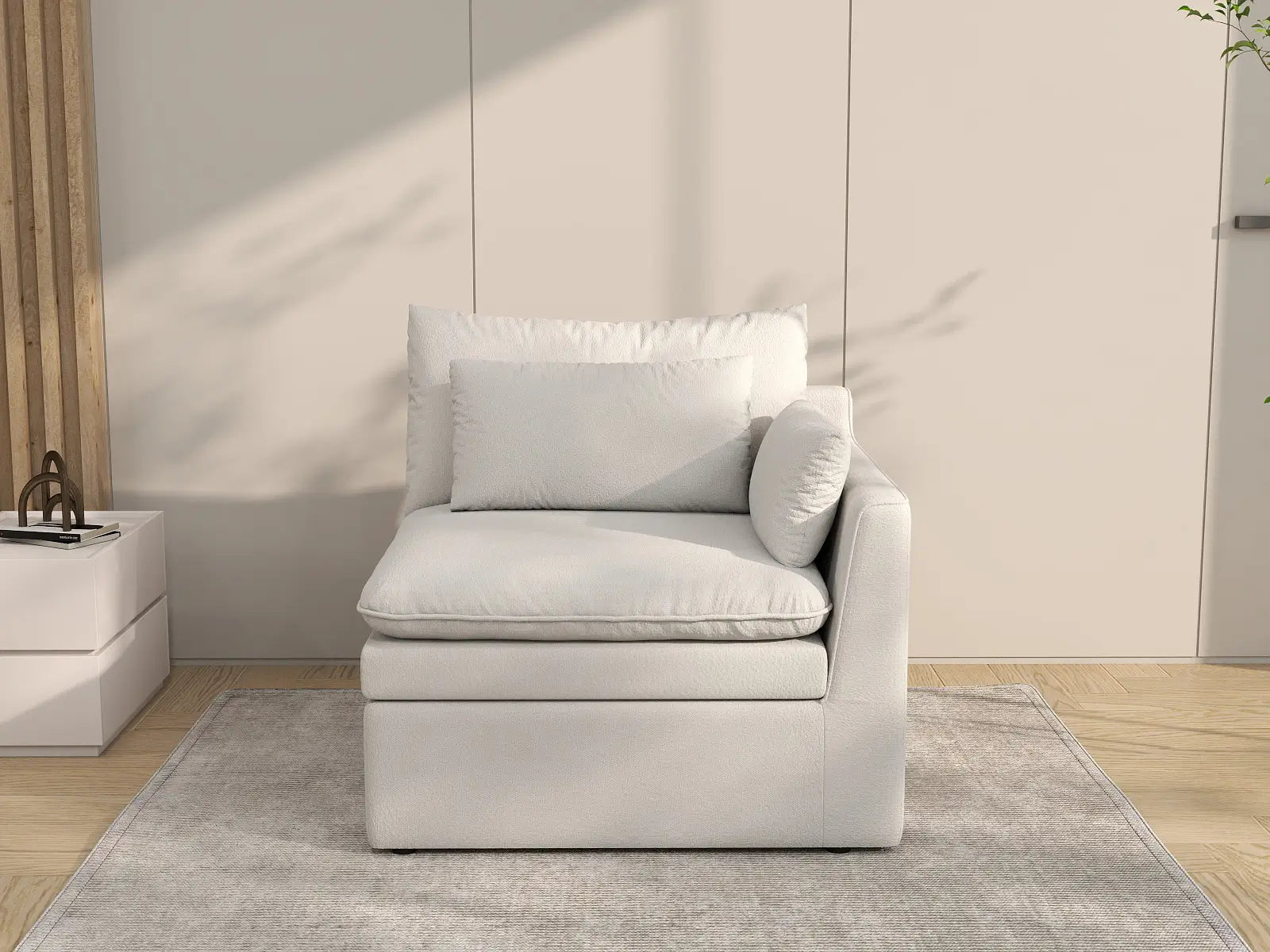 Deluxe Cloud 1-Seater White Small Space Single Sofa | 1-Piece, Linen Look Poly Fabric, Living Room Accent, Easy To Clean