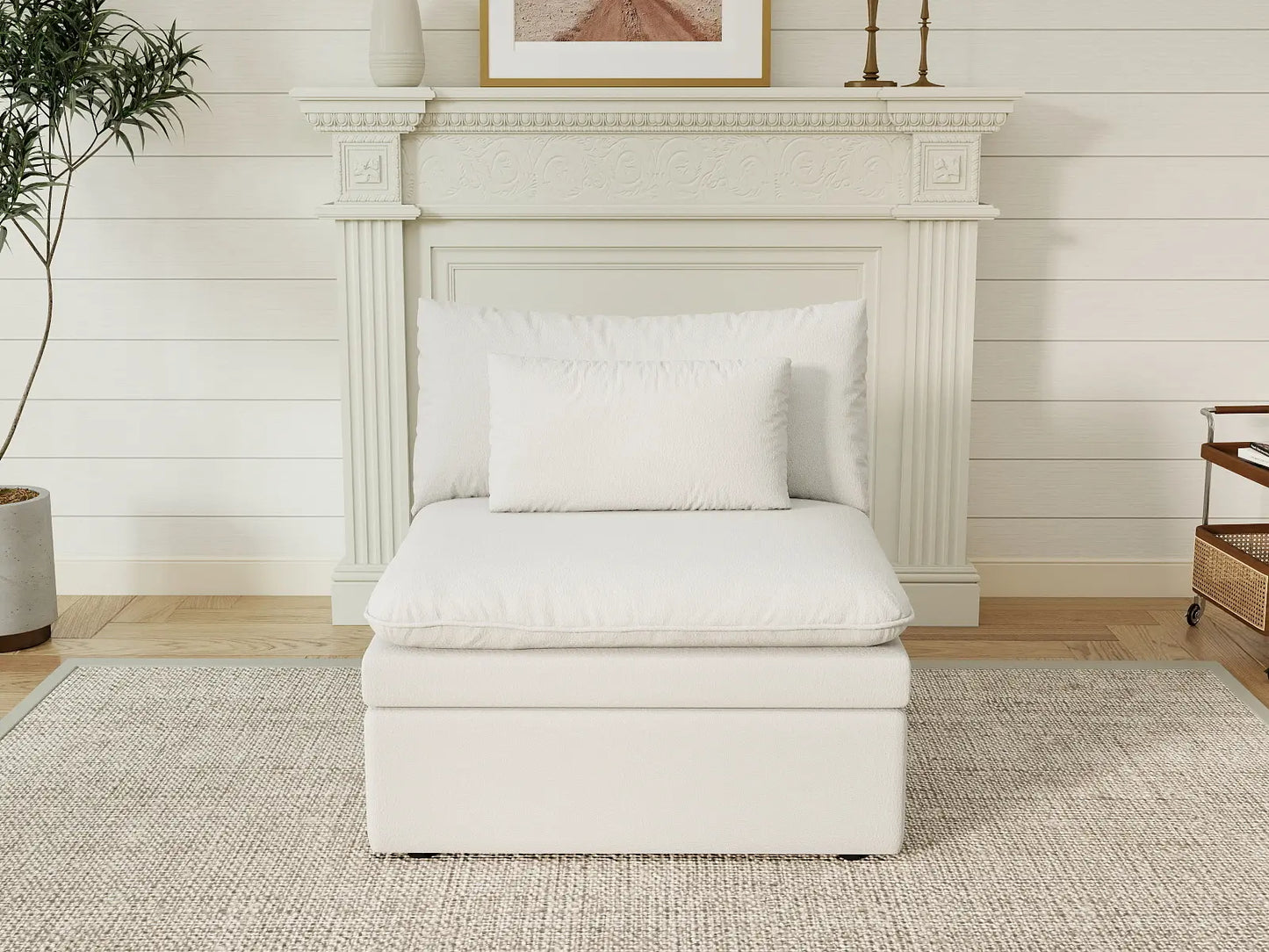 Sofá individual de una plaza Deluxe Cloud, blanco, para espacios pequeños | 1 pieza, tejido de poliéster con aspecto de lino, decorativo para sala de estar, fácil de limpiar
