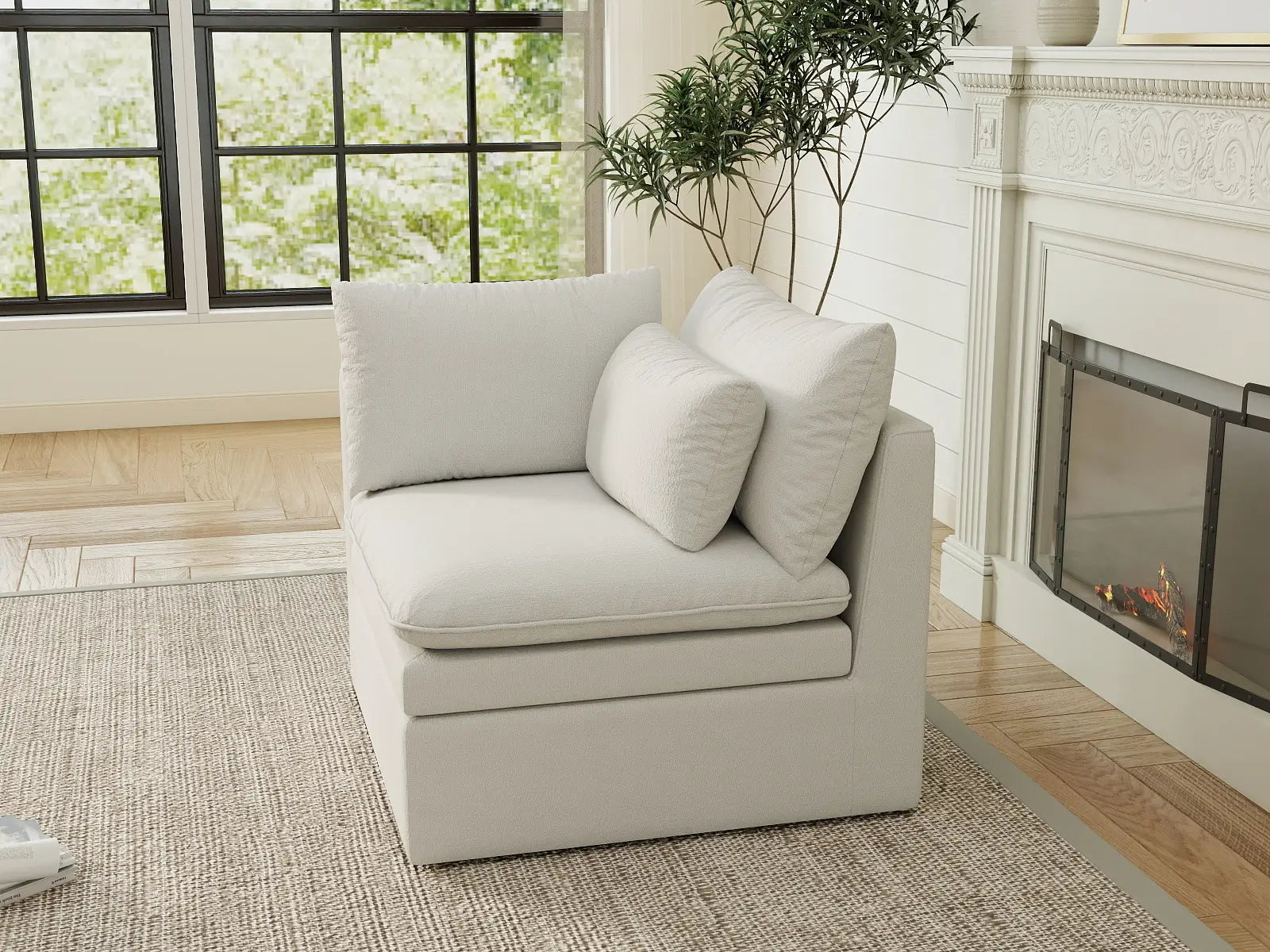 Deluxe Cloud 1-Seater White Small Space Single Sofa | 1-Piece, Linen Look Poly Fabric, Living Room Accent, Easy To Clean
