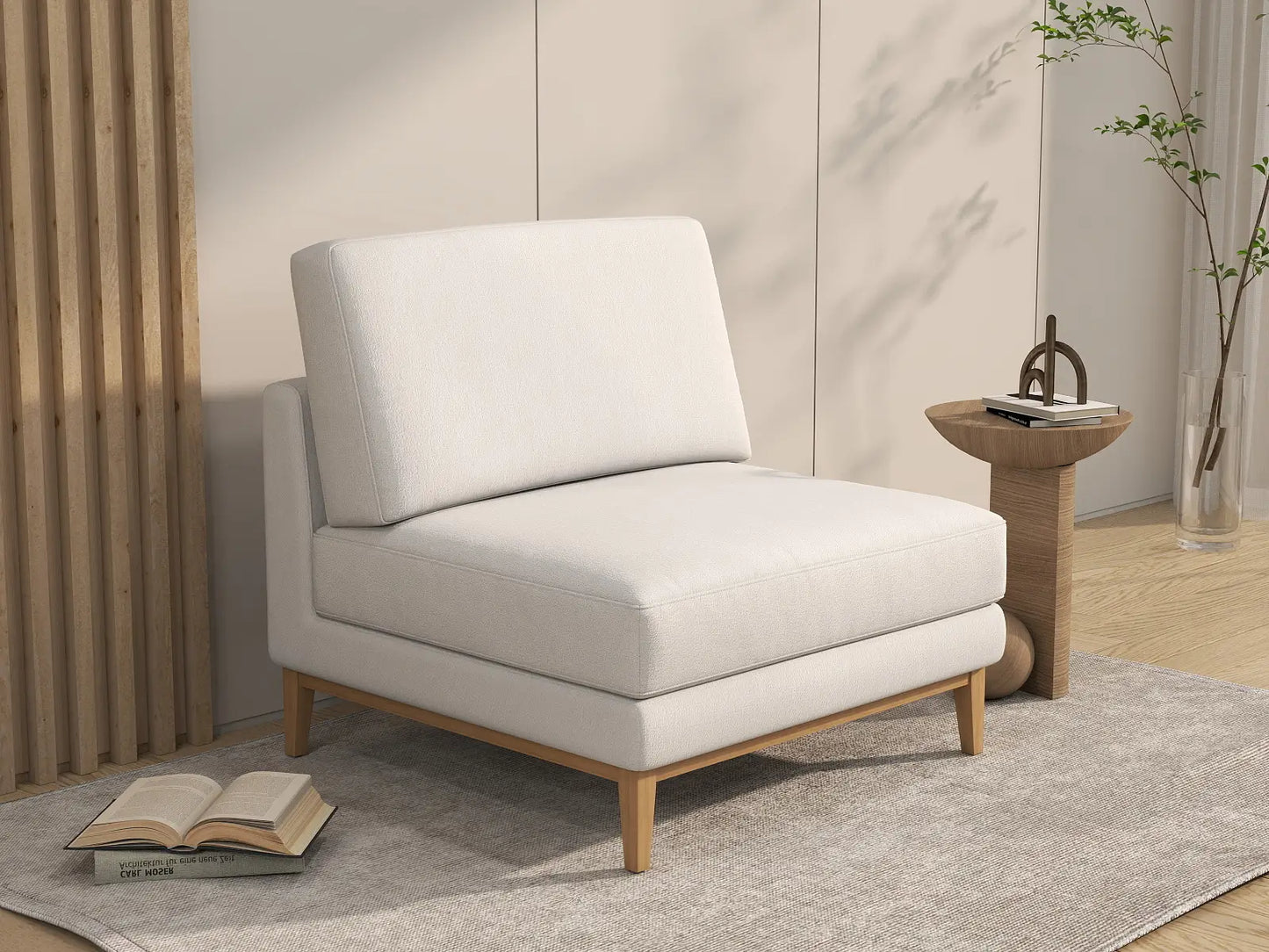 Deluxe Cloud 1-Seater White Small Space Single Sofa | 1-Piece, Linen Look Poly Fabric, Living Room Accent, Easy To Clean