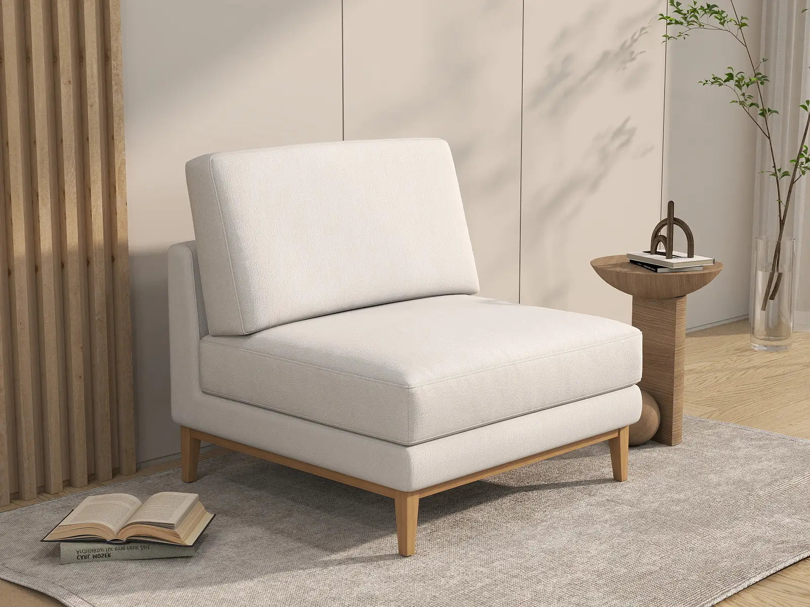 Deluxe Cloud 1-Seater White Small Space Single Sofa | 1-Piece, Linen Look Poly Fabric, Living Room Accent, Easy To Clean