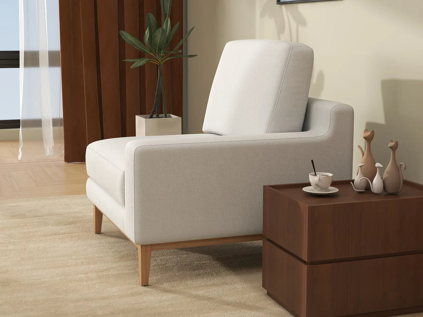 Deluxe Cloud 1-Seater White Small Space Single Sofa | 1-Piece, Linen Look Poly Fabric, Living Room Accent, Easy To Clean