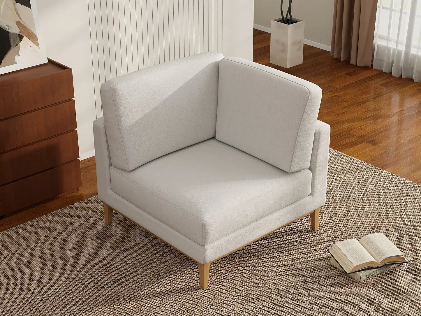 Deluxe Cloud 1-Seater White Small Space Single Sofa | 1-Piece, Linen Look Poly Fabric, Living Room Accent, Easy To Clean