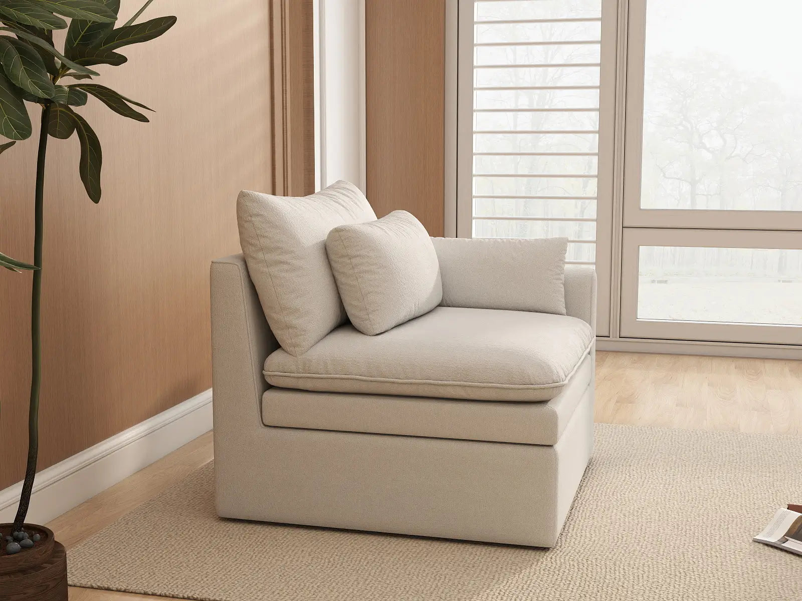 Deluxe Cloud 1-Seater White Small Space Single Sofa | 1-Piece, Linen Look Poly Fabric, Living Room Accent, Easy To Clean
