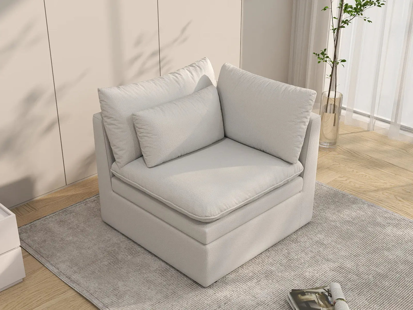 Deluxe Cloud 1-Seater White Small Space Single Sofa | 1-Piece, Linen Look Poly Fabric, Living Room Accent, Easy To Clean