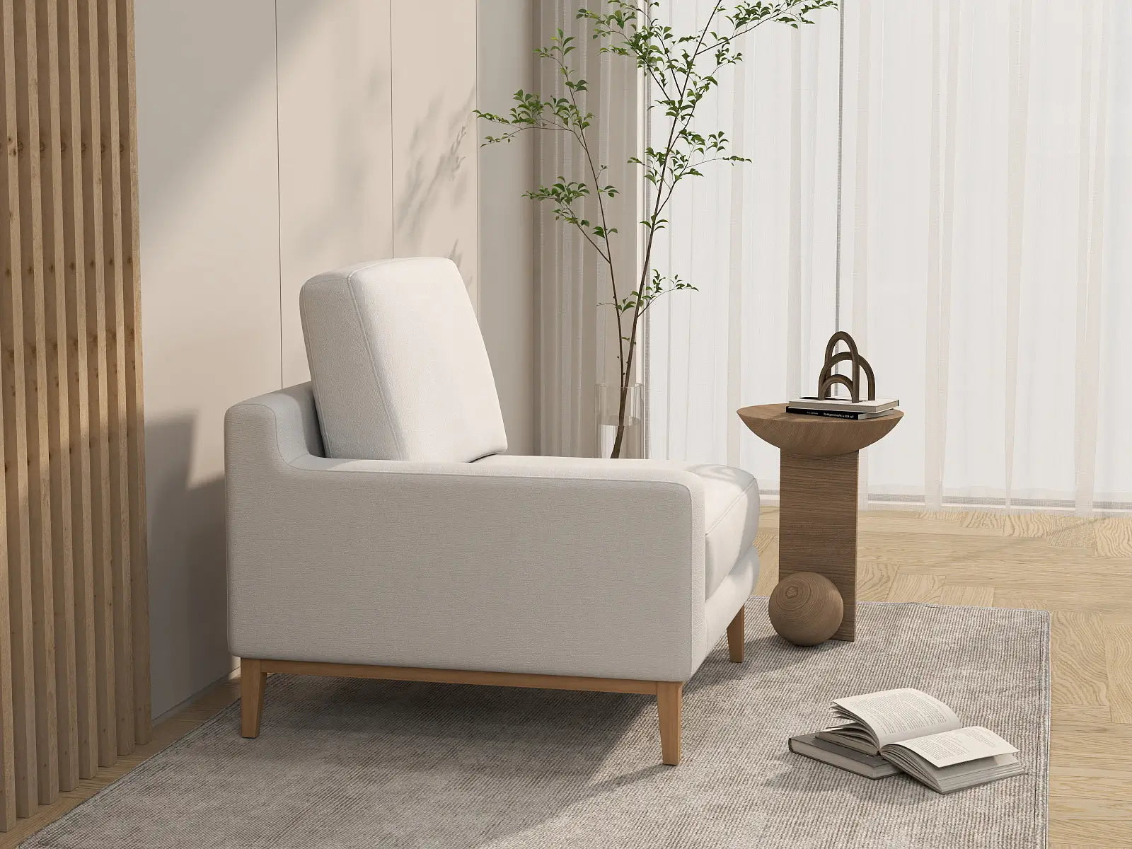 Deluxe Cloud 1-Seater White Small Space Single Sofa | 1-Piece, Linen Look Poly Fabric, Living Room Accent, Easy To Clean