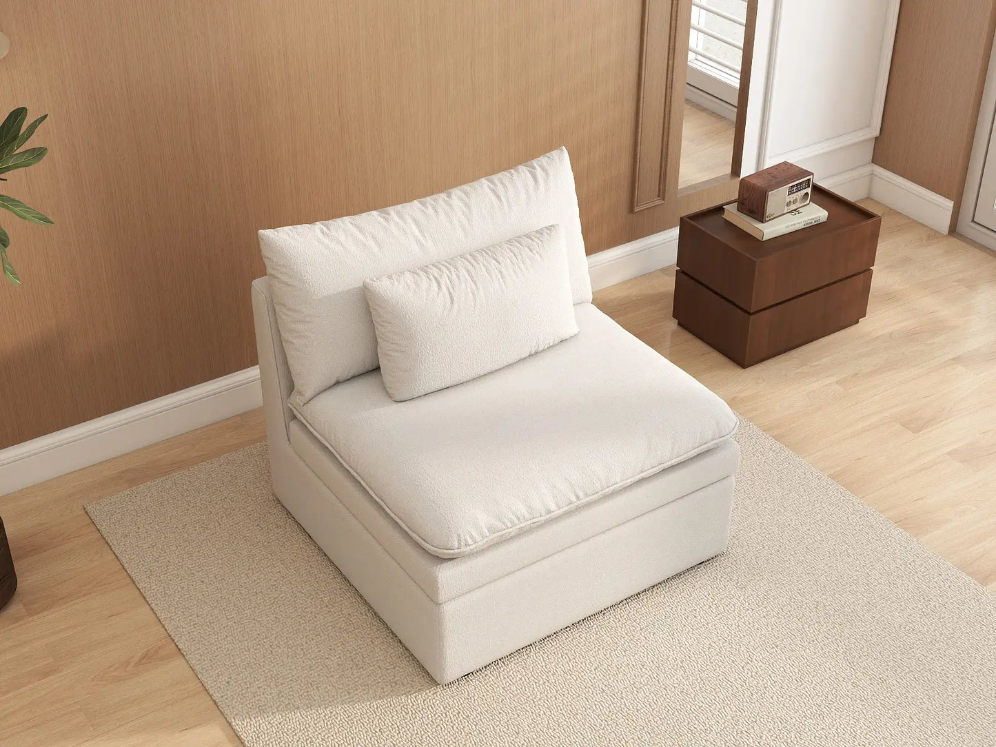 Sofá individual de una plaza Deluxe Cloud, blanco, para espacios pequeños | 1 pieza, tejido de poliéster con aspecto de lino, decorativo para sala de estar, fácil de limpiar