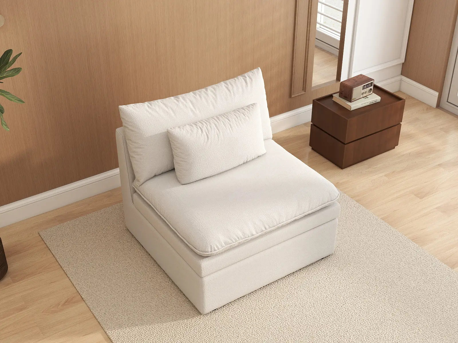Sofá individual de una plaza Deluxe Cloud, blanco, para espacios pequeños | 1 pieza, tejido de poliéster con aspecto de lino, decorativo para sala de estar, fácil de limpiar