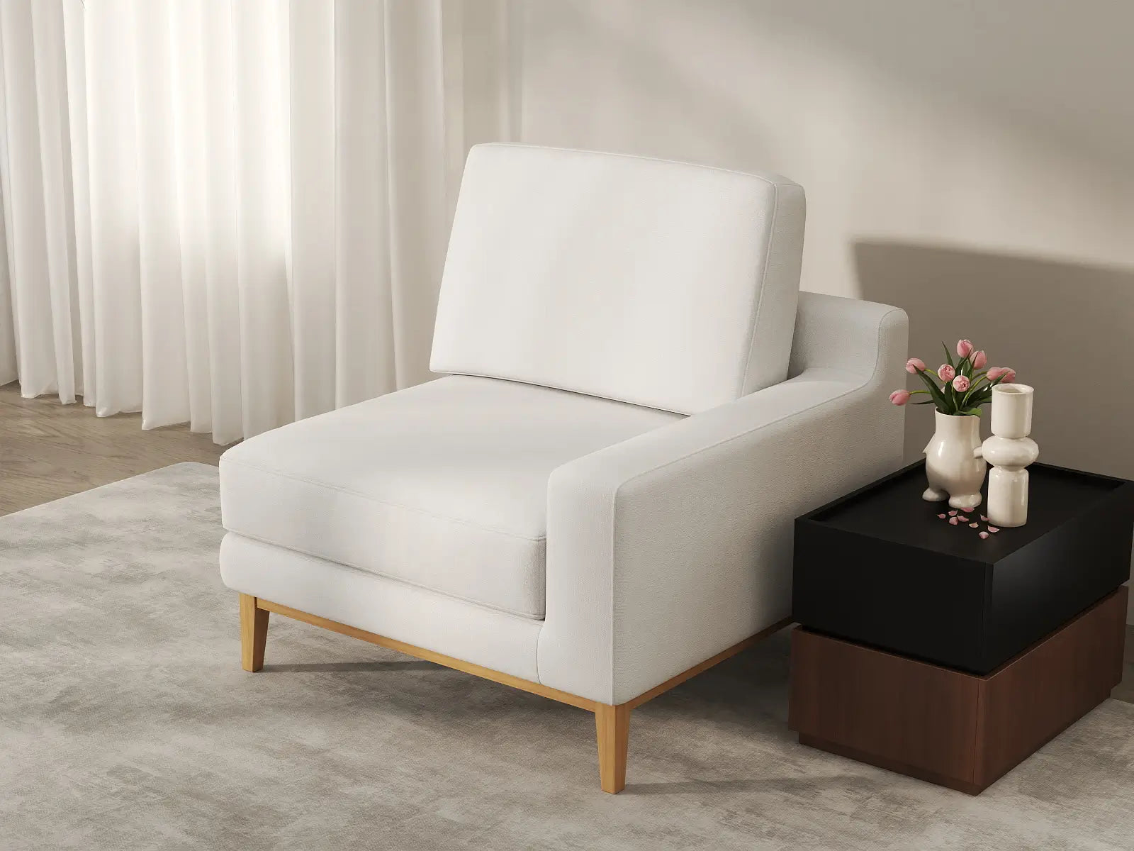 Deluxe Cloud 1-Seater White Small Space Single Sofa | 1-Piece, Linen Look Poly Fabric, Living Room Accent, Easy To Clean