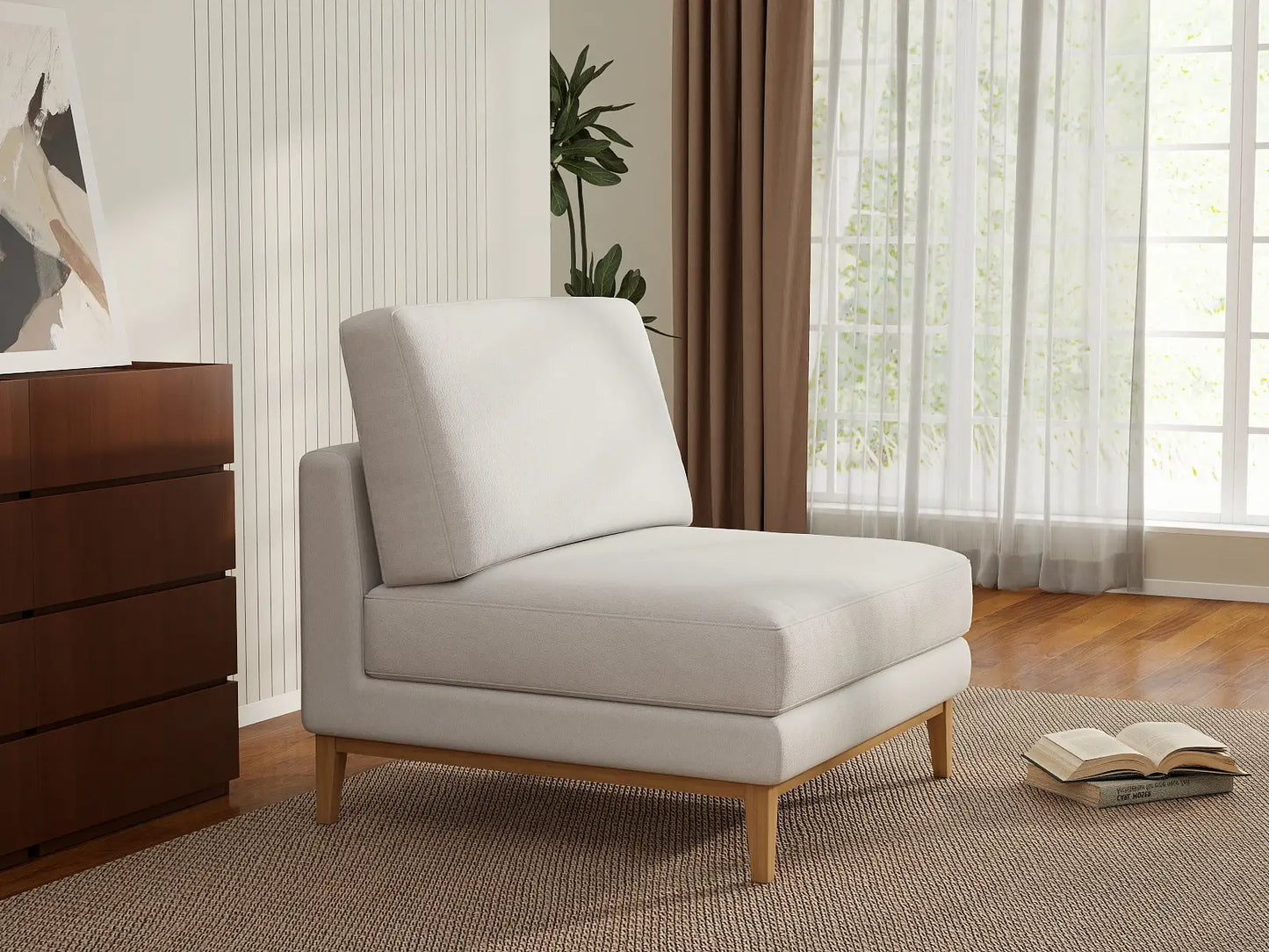 Deluxe Cloud 1-Seater White Small Space Single Sofa | 1-Piece, Linen Look Poly Fabric, Living Room Accent, Easy To Clean