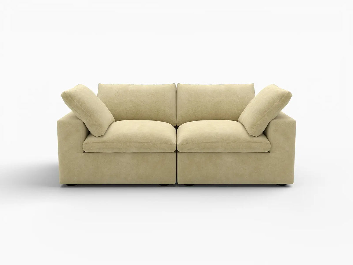 Deluxe Cloud 2-Seater Beige Loveseat | 2-Piece, Velvet Fabric, Small Space Seating, Washable Cushion Covers