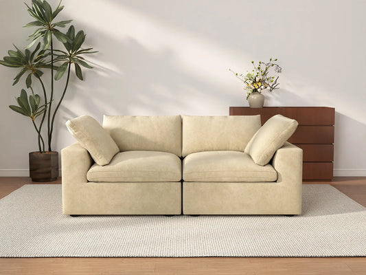 Deluxe Cloud 2-Seater Beige Loveseat | 2-Piece, Velvet Fabric, Small Space Seating, Washable Cushion Covers