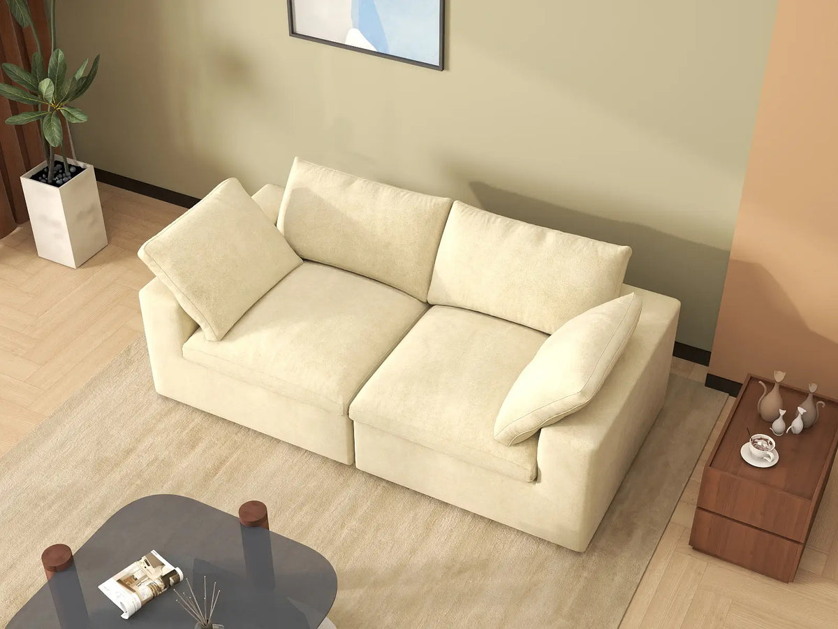 Deluxe Cloud 2-Seater Beige Loveseat | 2-Piece, Velvet Fabric, Small Space Seating, Washable Cushion Covers