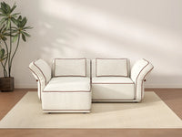 Deluxe Cloud 2-Seater Beige Small Space Chaise Sectional | 3-Piece (Includes 1 Ottoman), Bouclé Sherpa-Like Fabric, Easy To Clean