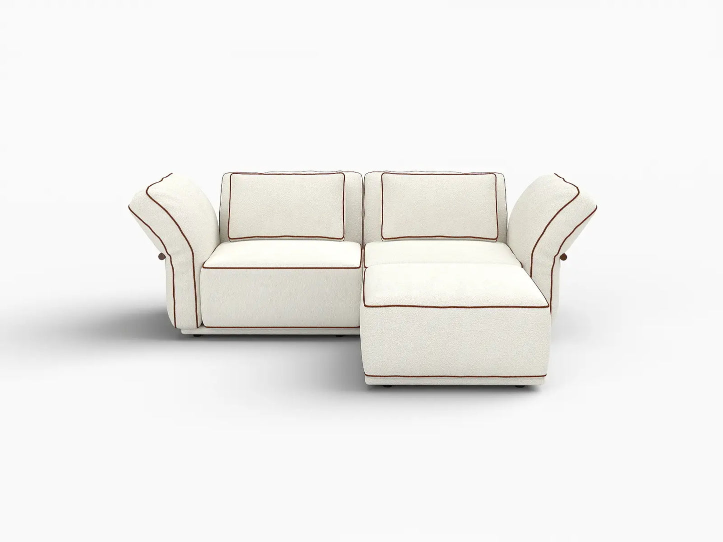 Deluxe Cloud 2-Seater Beige Small Space Chaise Sectional | 3-Piece (Includes 1 Ottoman), Bouclé Sherpa-Like Fabric, Easy To Clean