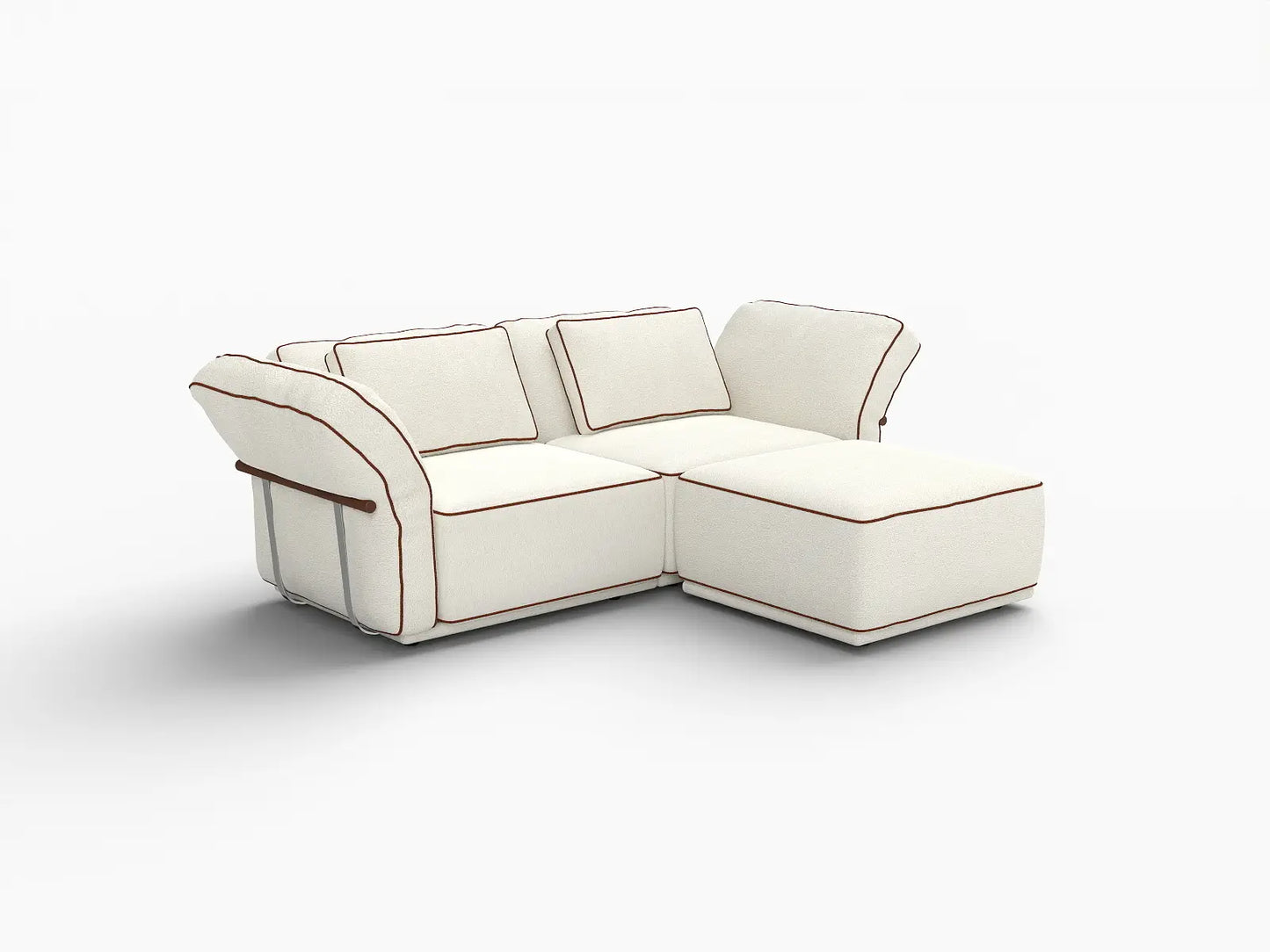 Deluxe Cloud 2-Seater Beige Small Space Chaise Sectional | 3-Piece (Includes 1 Ottoman), Bouclé Sherpa-Like Fabric, Easy To Clean