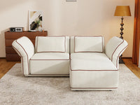 Deluxe Cloud 2-Seater Beige Small Space Chaise Sectional | 3-Piece (Includes 1 Ottoman), Bouclé Sherpa-Like Fabric, Easy To Clean