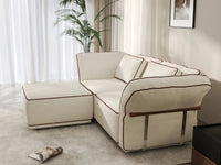 Deluxe Cloud 2-Seater Beige Small Space Chaise Sectional | 3-Piece (Includes 1 Ottoman), Bouclé Sherpa-Like Fabric, Easy To Clean