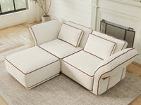 Deluxe Cloud 2-Seater Beige Small Space Chaise Sectional | 3-Piece (Includes 1 Ottoman), Bouclé Sherpa-Like Fabric, Easy To Clean