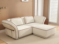 Deluxe Cloud 2-Seater Beige Small Space Chaise Sectional | 3-Piece (Includes 1 Ottoman), Bouclé Sherpa-Like Fabric, Easy To Clean