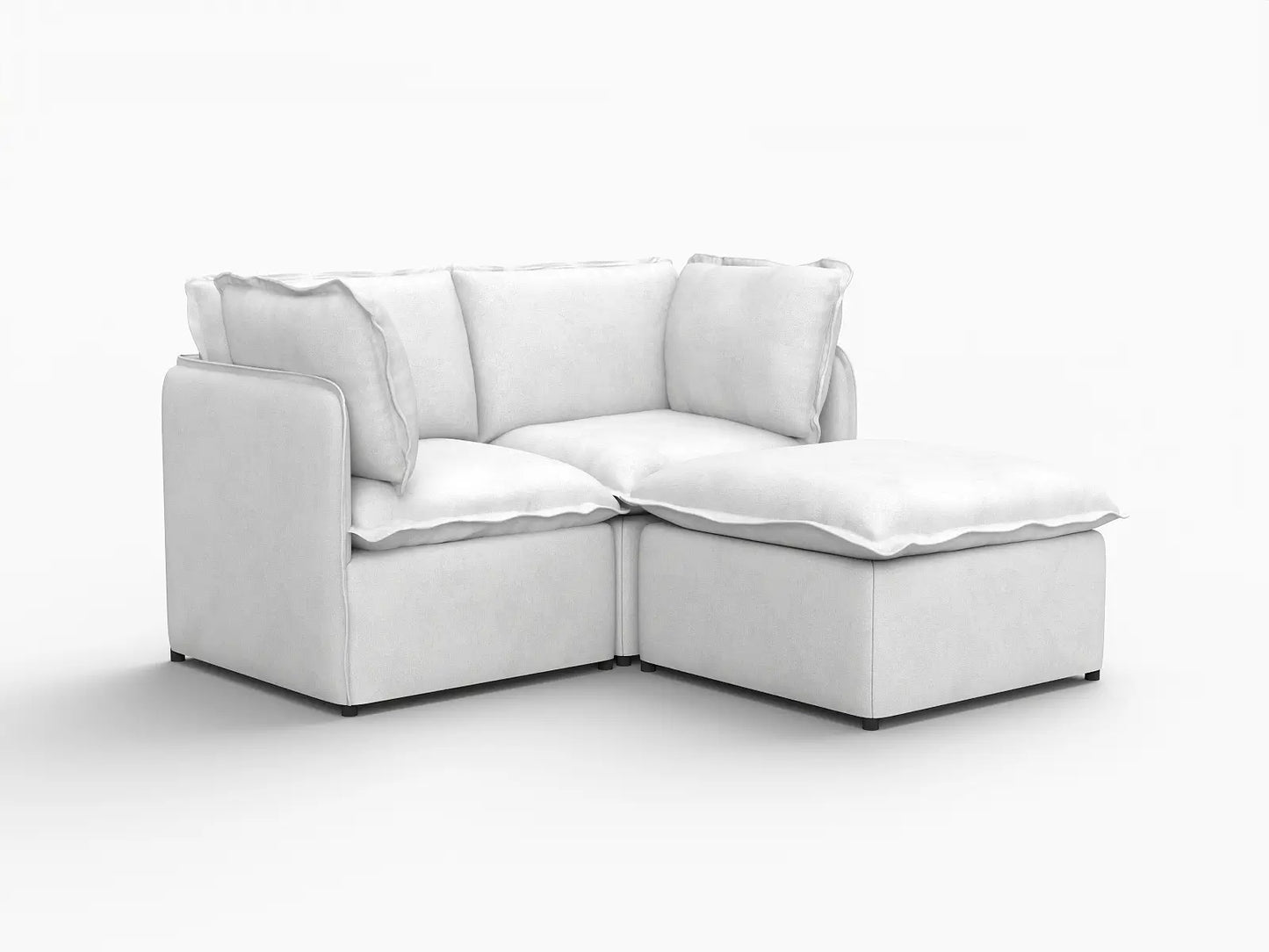 Deluxe Cloud 2-Seater Beige Small Space Chaise Sectional | 3-Piece (Includes 1 Ottoman), Linen Look Poly Fabric, Easy To Clean