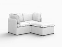Deluxe Cloud 2-Seater Beige Small Space Chaise Sectional | 3-Piece (Includes 1 Ottoman), Linen Look Poly Fabric, Easy To Clean