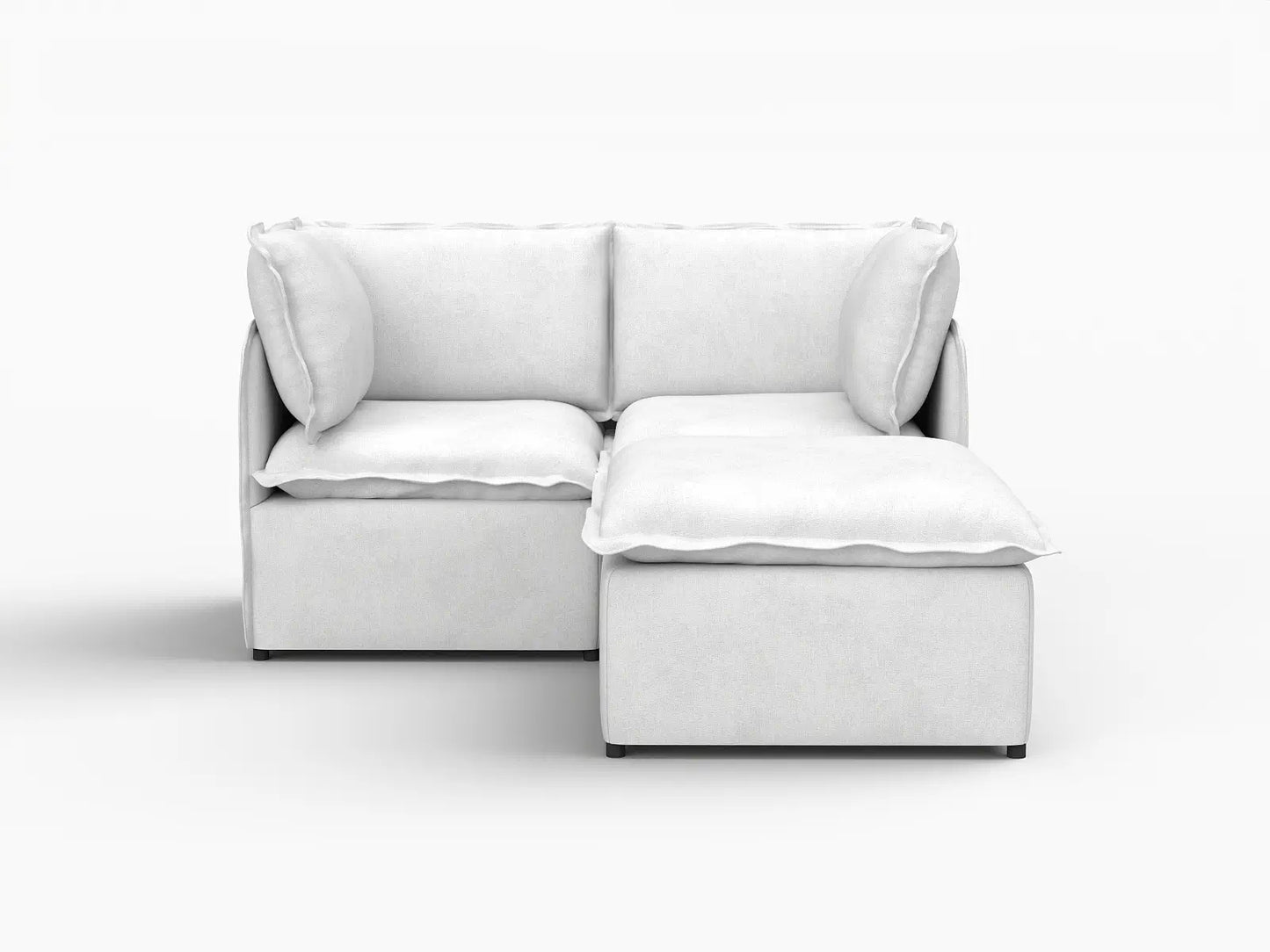 Deluxe Cloud 2-Seater Beige Small Space Chaise Sectional | 3-Piece (Includes 1 Ottoman), Linen Look Poly Fabric, Easy To Clean
