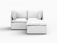 Deluxe Cloud 2-Seater Beige Small Space Chaise Sectional | 3-Piece (Includes 1 Ottoman), Linen Look Poly Fabric, Easy To Clean