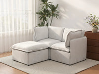 Deluxe Cloud 2-Seater Beige Small Space Chaise Sectional | 3-Piece (Includes 1 Ottoman), Linen Look Poly Fabric, Easy To Clean