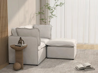 Deluxe Cloud 2-Seater Beige Small Space Chaise Sectional | 3-Piece (Includes 1 Ottoman), Linen Look Poly Fabric, Easy To Clean