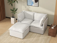 Deluxe Cloud 2-Seater Beige Small Space Chaise Sectional | 3-Piece (Includes 1 Ottoman), Linen Look Poly Fabric, Easy To Clean