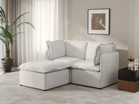 Deluxe Cloud 2-Seater Beige Small Space Chaise Sectional | 3-Piece (Includes 1 Ottoman), Linen Look Poly Fabric, Easy To Clean