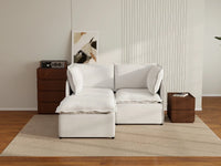 Deluxe Cloud 2-Seater Beige Small Space Chaise Sectional | 3-Piece (Includes 1 Ottoman), Linen Look Poly Fabric, Easy To Clean