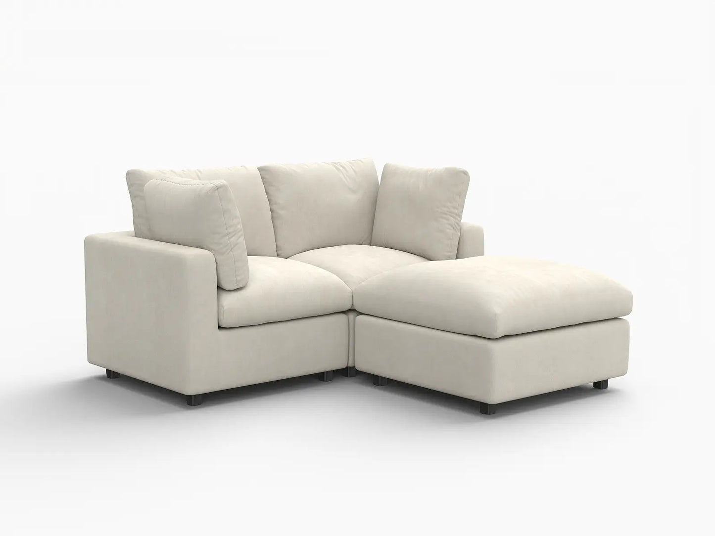 Seccional Chaise Nube Deluxe para 2 Asientos en Beige para Espacios Pequeños | 3 Piezas (Incluye 1 Otomana), Tela de Chenilla Mezcla de Lino, Fácil de Limpiar