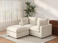 Seccional Chaise Nube Deluxe para 2 Asientos en Beige para Espacios Pequeños | 3 Piezas (Incluye 1 Otomana), Tela de Chenilla Mezcla de Lino, Fácil de Limpiar