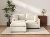 Seccional Chaise Nube Deluxe para 2 Asientos en Beige para Espacios Pequeños | 3 Piezas (Incluye 1 Otomana), Tela de Chenilla Mezcla de Lino, Fácil de Limpiar