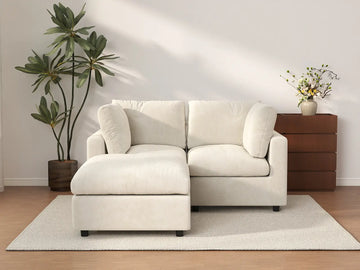 Seccional Chaise Nube Deluxe para 2 Asientos en Beige para Espacios Pequeños | 3 Piezas (Incluye 1 Otomana), Tela de Chenilla Mezcla de Lino, Fácil de Limpiar