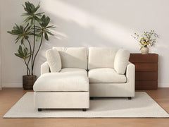 Seccional Chaise Nube Deluxe para 2 Asientos en Beige para Espacios Pequeños | 3 Piezas (Incluye 1 Otomana), Tela de Chenilla Mezcla de Lino, Fácil de Limpiar