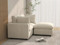 Seccional Chaise Nube Deluxe para 2 Asientos en Beige para Espacios Pequeños | 3 Piezas (Incluye 1 Otomana), Tela de Chenilla Mezcla de Lino, Fácil de Limpiar