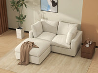 Seccional Chaise Nube Deluxe para 2 Asientos en Beige para Espacios Pequeños | 3 Piezas (Incluye 1 Otomana), Tela de Chenilla Mezcla de Lino, Fácil de Limpiar