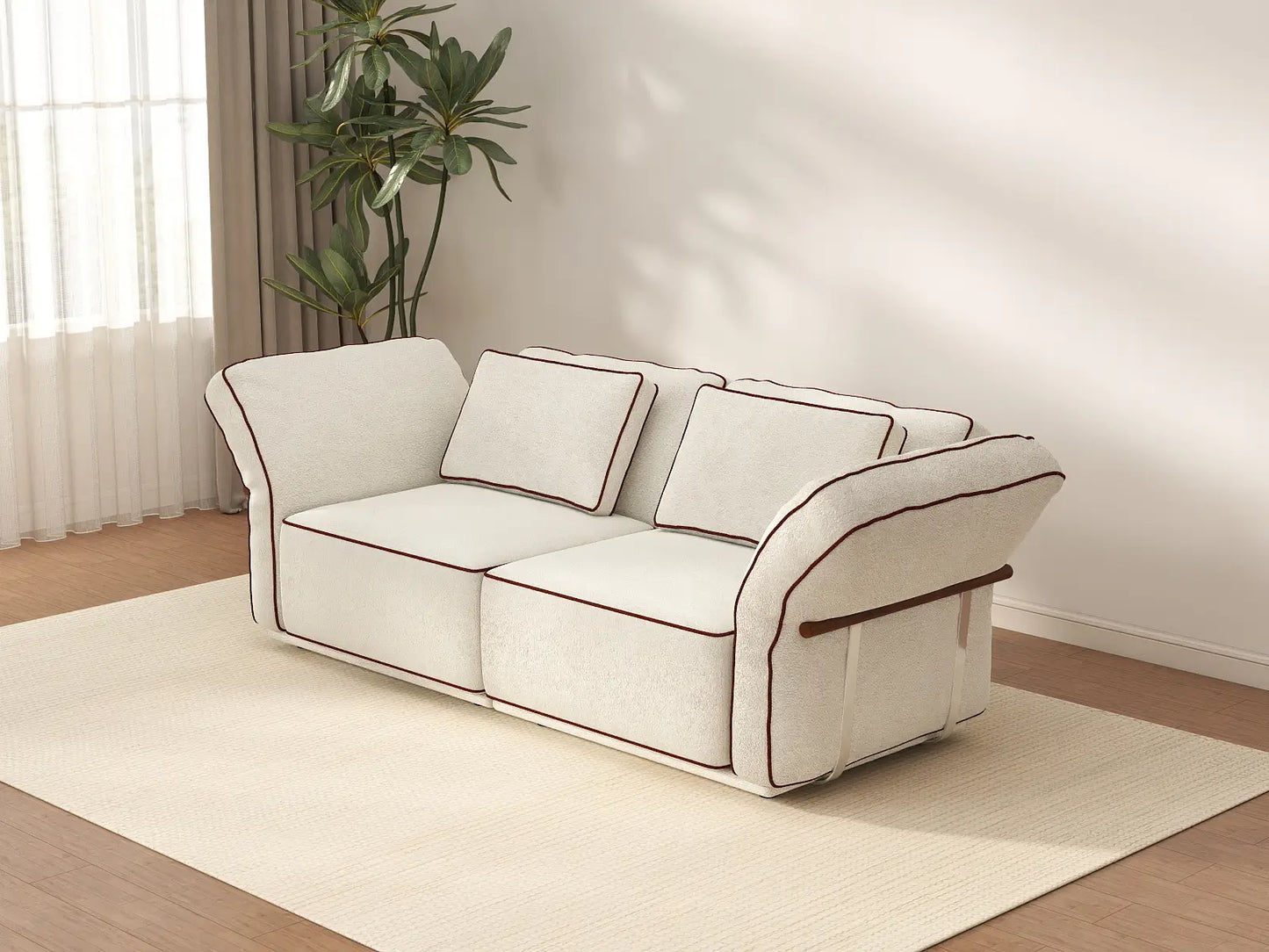 Deluxe Cloud 2-Seater Beige Small Space Loveseat | 2-Piece, Bouclé Sherpa-Like Fabric, Easy To Clean