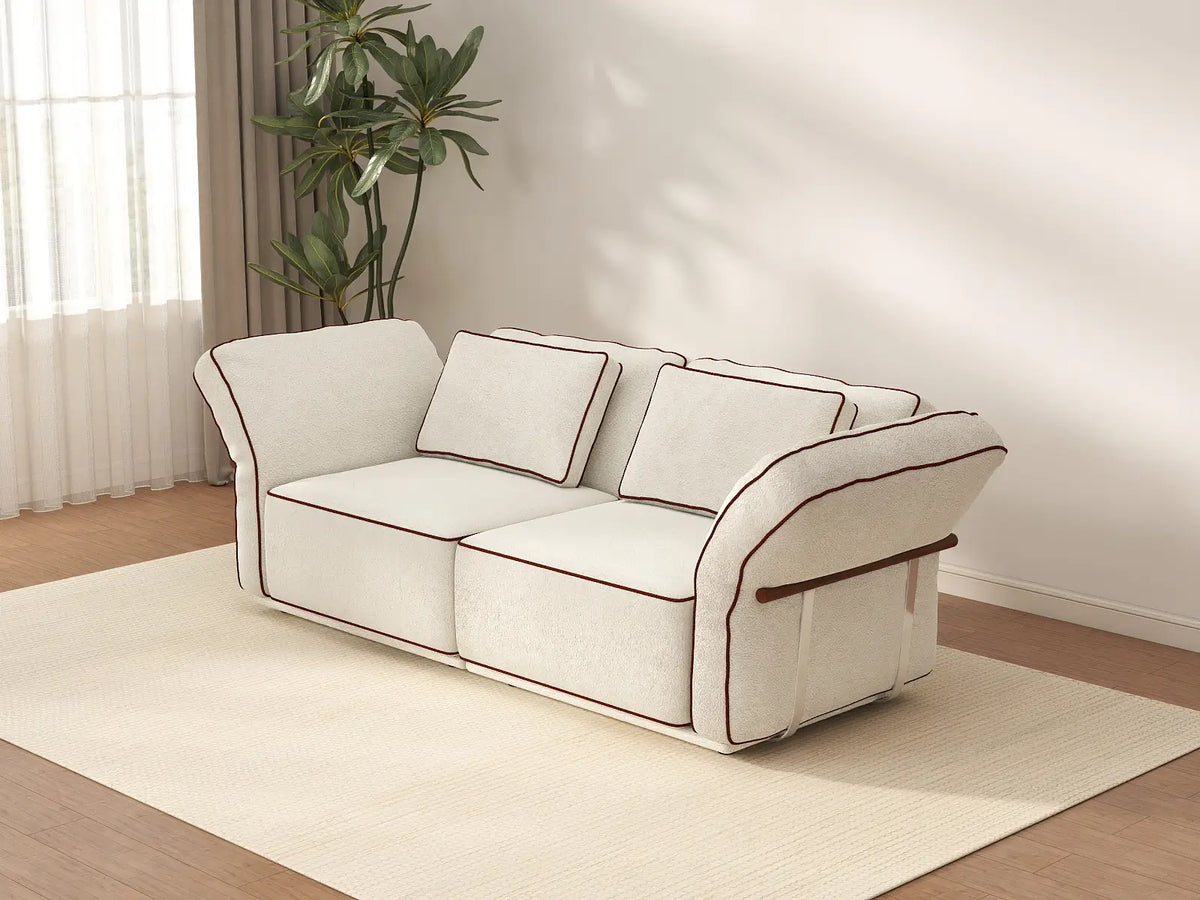 Deluxe Cloud 2-Seater Beige Small Space Loveseat | 2-Piece, Bouclé Sherpa-Like Fabric, Easy To Clean