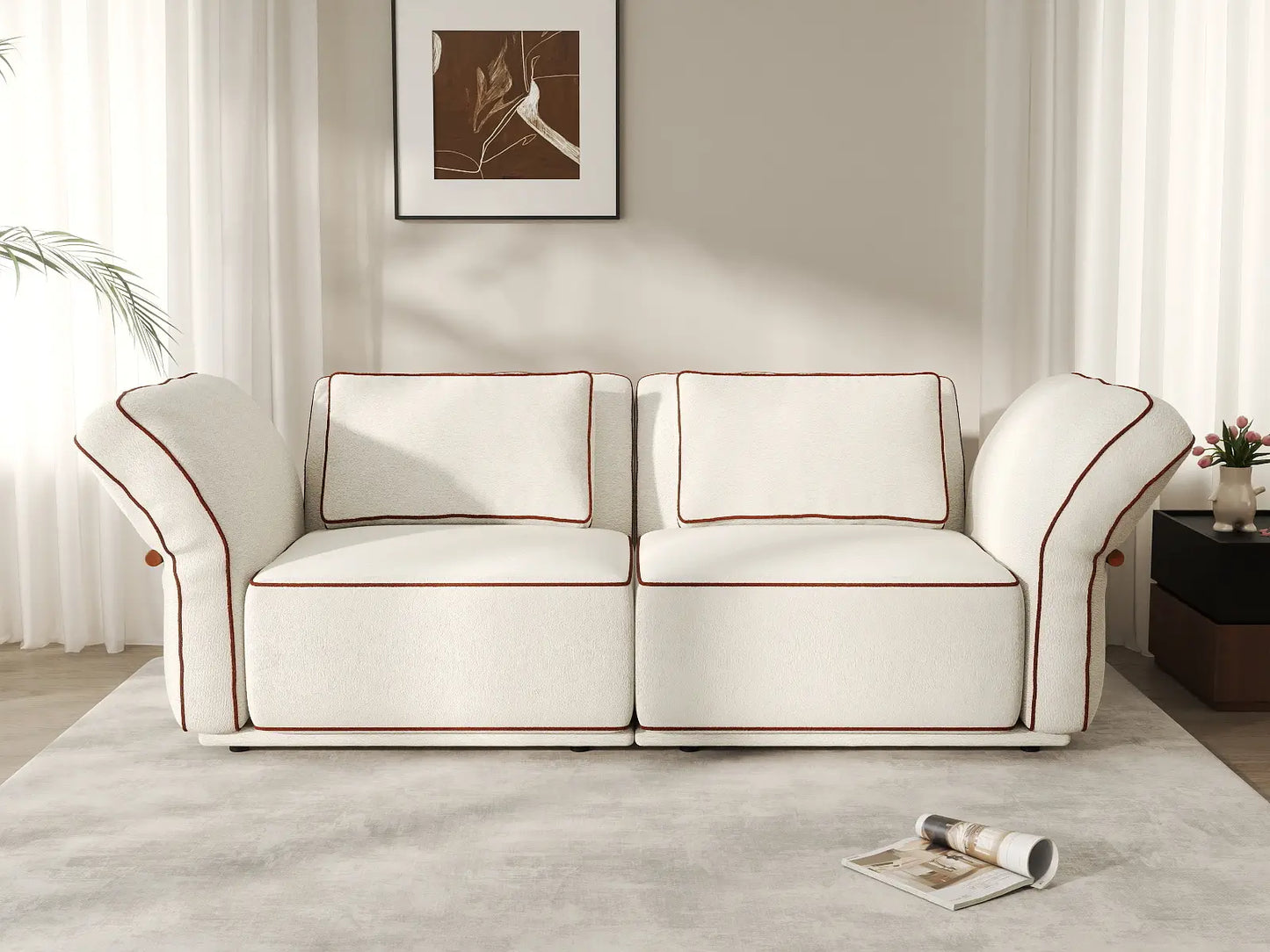 Deluxe Cloud 2-Seater Beige Small Space Loveseat | 2-Piece, Bouclé Sherpa-Like Fabric, Easy To Clean