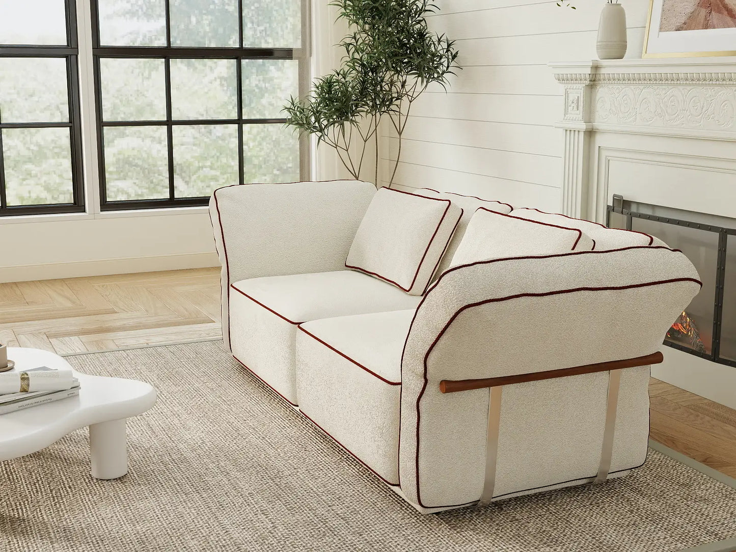 Deluxe Cloud 2-Seater Beige Small Space Loveseat | 2-Piece, Bouclé Sherpa-Like Fabric, Easy To Clean