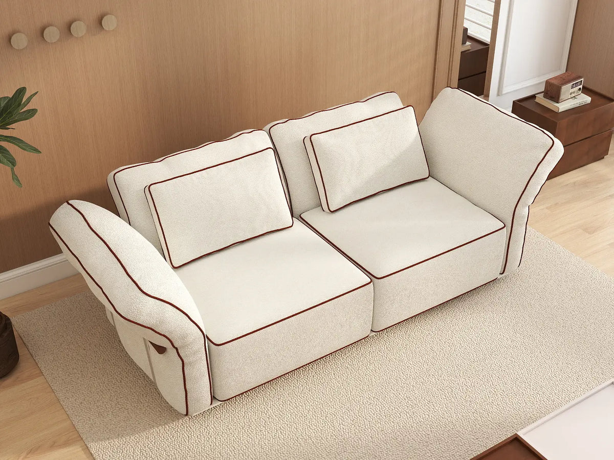 Deluxe Cloud 2-Seater Beige Small Space Loveseat | 2-Piece, Bouclé Sherpa-Like Fabric, Easy To Clean