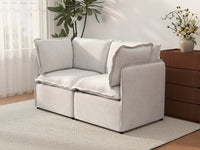 Deluxe Cloud 2-Seater Beige Small Space Loveseat | 2-Piece, Linen Look Poly Fabric, Easy To Clean