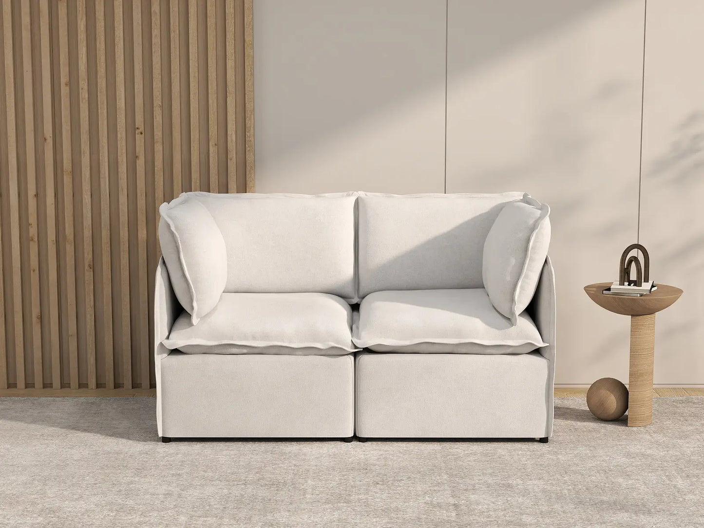 Deluxe Cloud 2-Seater Beige Small Space Loveseat | 2-Piece, Linen Look Poly Fabric, Easy To Clean
