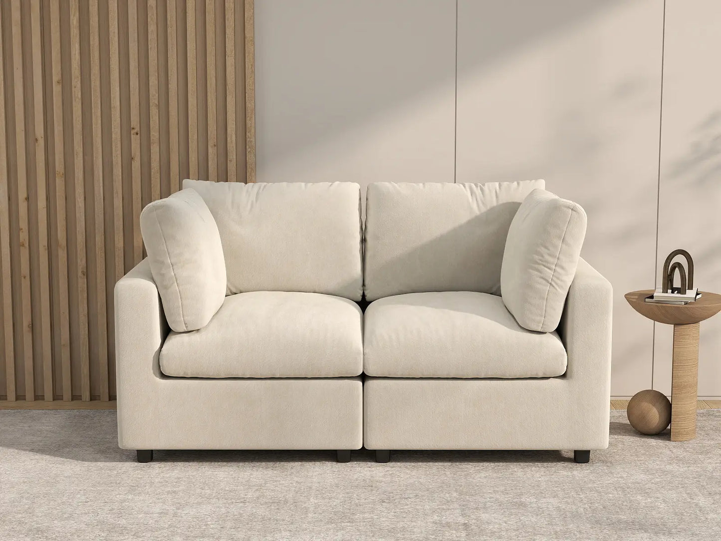 Sofá de dos plazas Deluxe Cloud beige para espacios pequeños | 2 piezas, tela de chenilla con mezcla de lino, fácil de limpiar